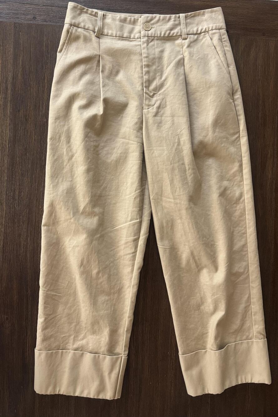 Ralph Lauren Tan Pleated Pants Womens 6 Beige Chino Cuffed Crop Stretch Twill